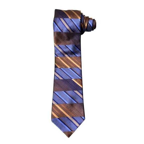 Ted Baker Blue & Brown 100% Silk Striped Tie - Picture 1 of 9